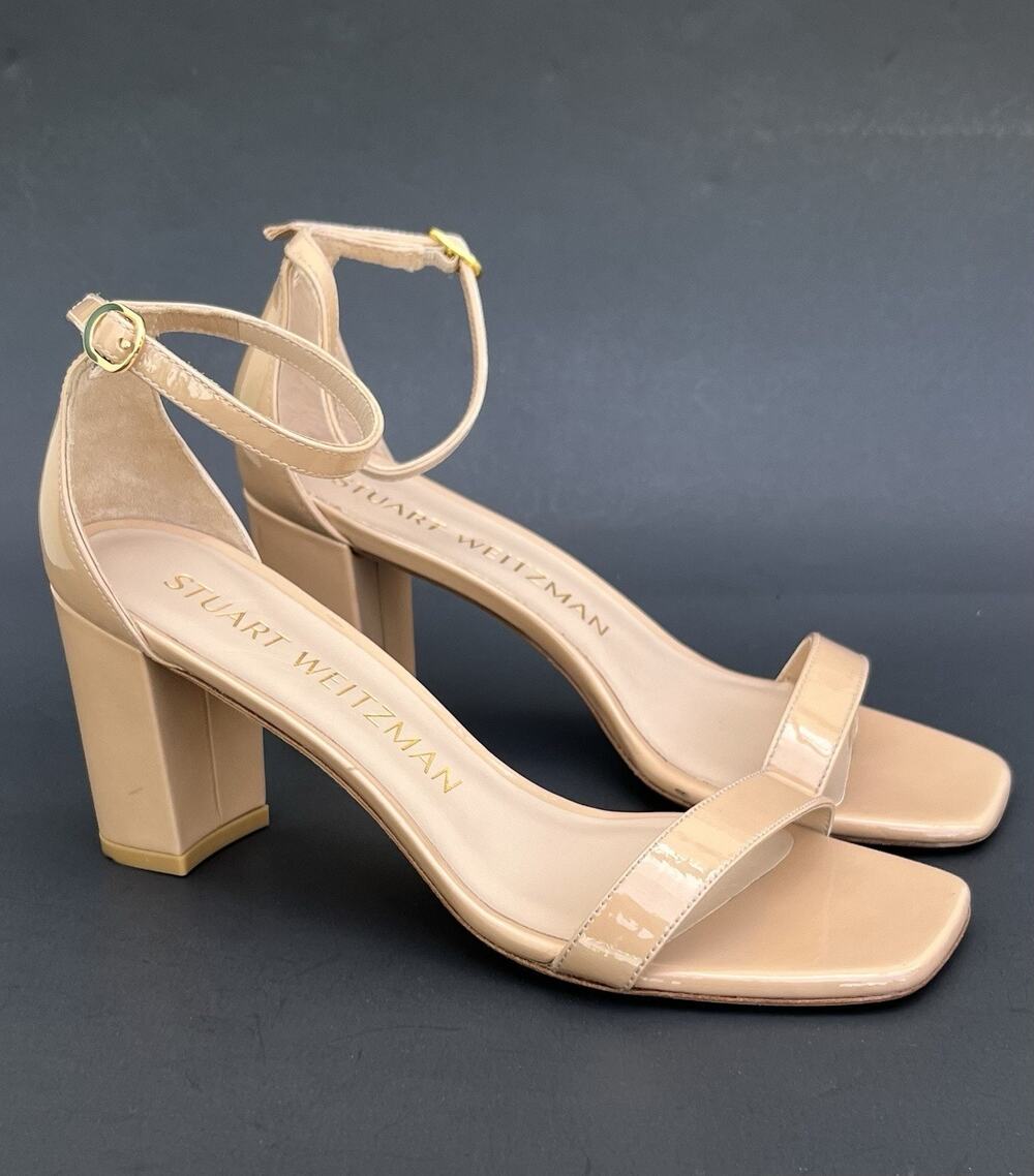 STUART WEITZMAN Nudistcurve 75 Block Heel Sandal Beige Women's Size 8 US